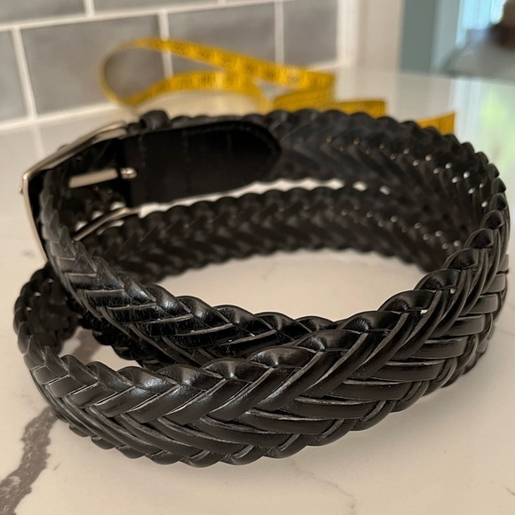 New! 100% Black Leather Braided Belt Size 36 Matte Silvertone Hardware Western - Picture 3 of 9